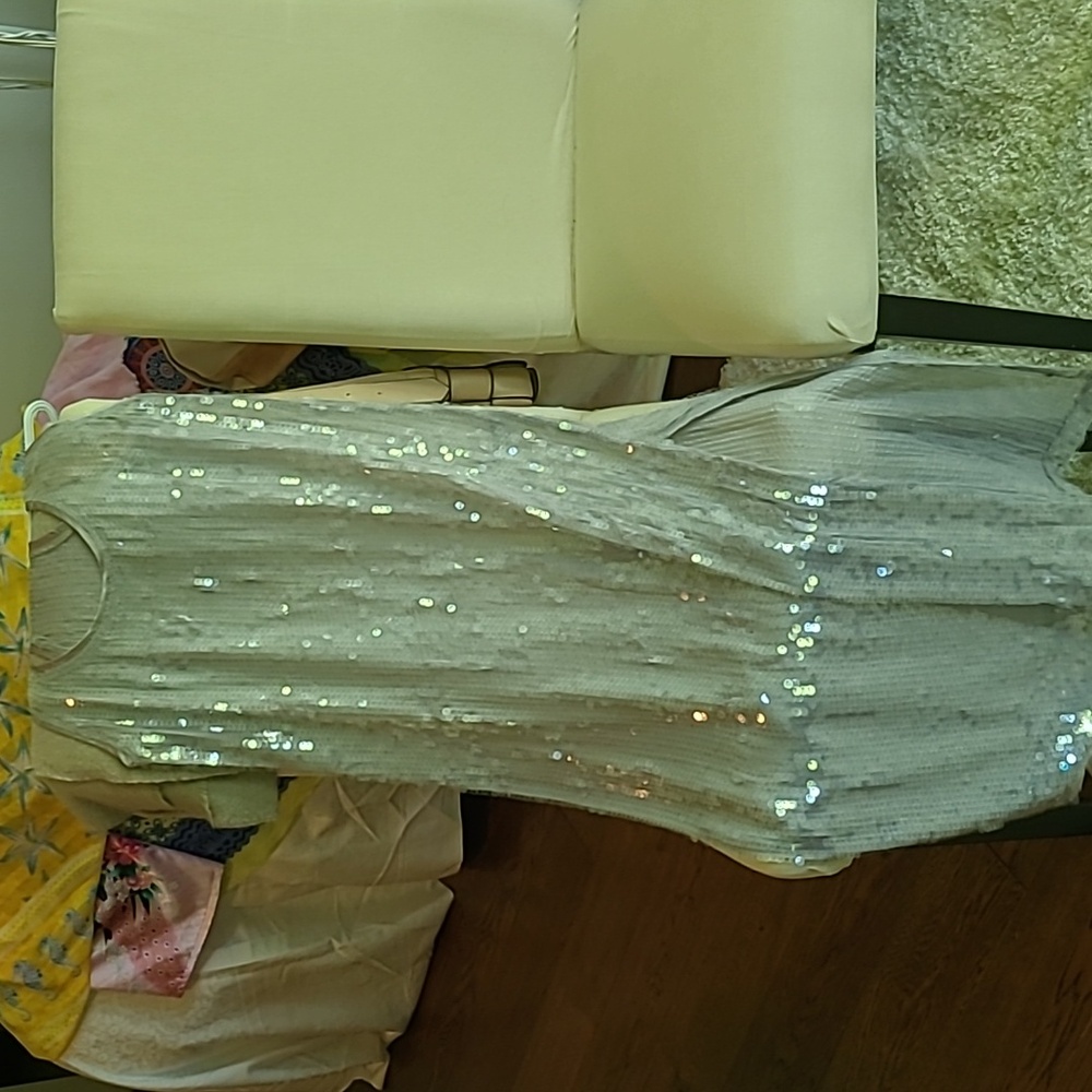 Omg! Sparkles! Silver spangled t back dress.